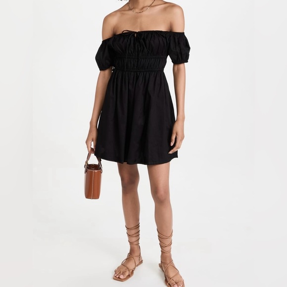 Faithfull the Brand black mini dress xs 2 off the shoulder square neckline - Picture 4 of 11